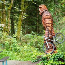bigfoot statue carries bike in BC